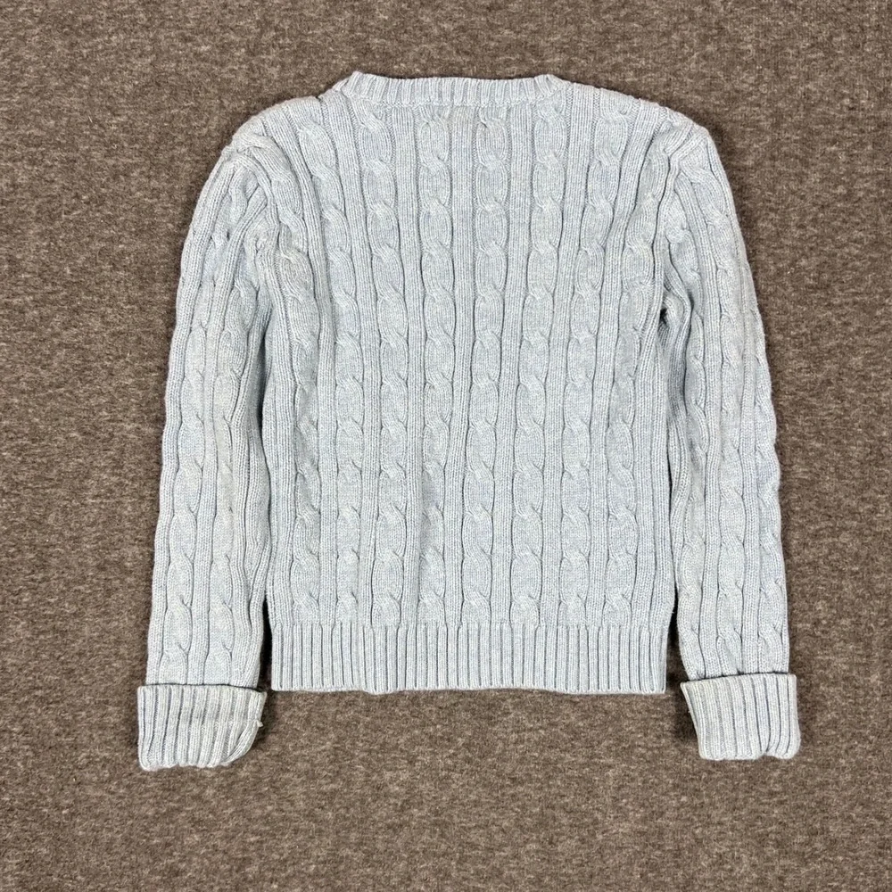 Vintage Ralph Lauren Cable Knit Sweater Kids Small Light Blue Preppy Academia
